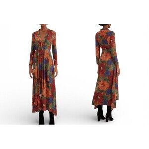 Farm Rio black stitched flowers v neck maxi dress Size XS